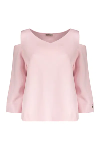 Herno Elegant Light Pink Sweater With A Wide Neckline
