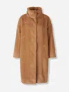 Herno Faux Fur Short Coat With High Collar In Brown