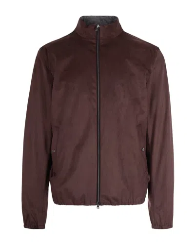 Herno Suede-texture Brown Casual Jacket With High Collar