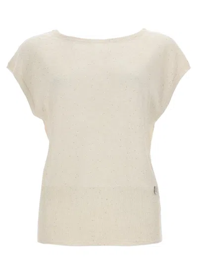 Herno Elegant Paillette-embellished T-shirt In Powder