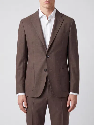 Herno Elegant Single-breasted Linen Blazer With Notch Lapels And Patch Pockets In Brown