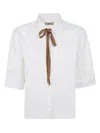 Herno Boxy White Poplin Shirt With Grosgrain Ribbon Tie In White