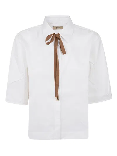 Herno Short Sleeve Shirt Collar Ribbon Detail In White