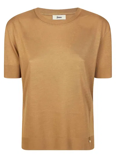 Herno Elegant Women's T-shirt With Continuous Borders In Brown