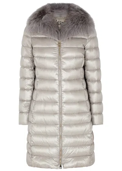 Herno Elisa Fur-trimmed Quilted Shell Coat In Gray
