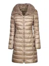 Herno Elisa Long Ecofur Taupejacket In Beige