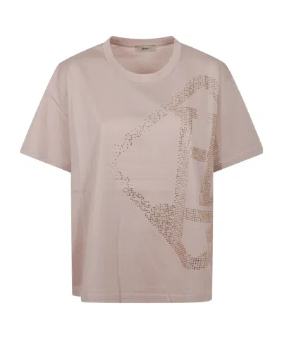 Herno Rhinestone-embellished Logo T-shirt In Brown