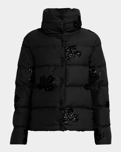 Herno Embellished Short Flannel Down Jacket In Black
