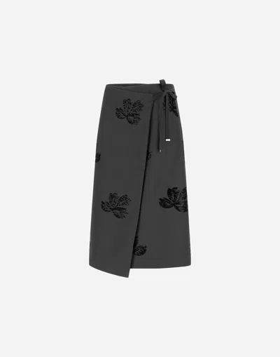 Herno Embroidered Flannel Skirt In Gray