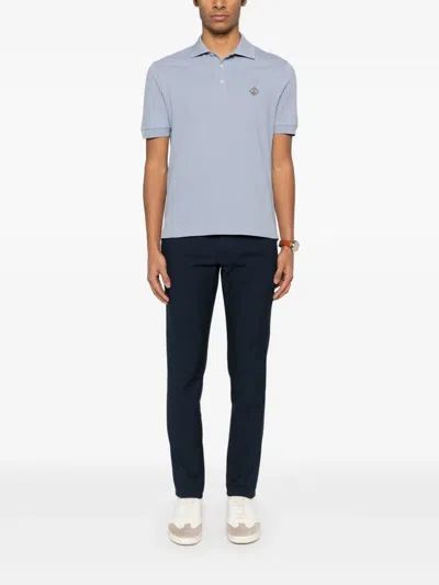 Herno Embroidered-logo Polo Shirt In Azzurro