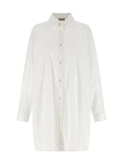 Herno Embroidered Openwork Cotton Shirt For Women In White