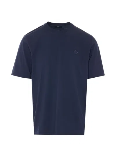 Herno Embroidered-logo Crew-neck T-shirt In Blue