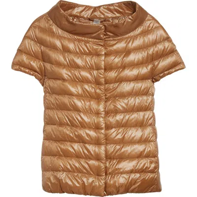 Herno Emilia Cap Sleeve Quilted Down Jacket In Camel