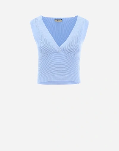 Herno Endless Viscose Rib Top In Light Blue