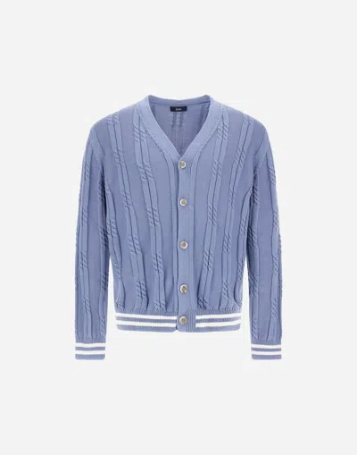Herno Eternal Cotton Cable Cardigan In Light Blue