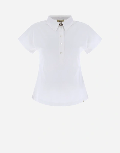 Herno Ever Cotton Interlock／new Popeline／monogram ポロシャツ In White