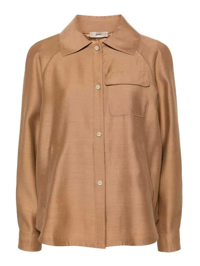 Herno Experience Silk Jacket In Brown