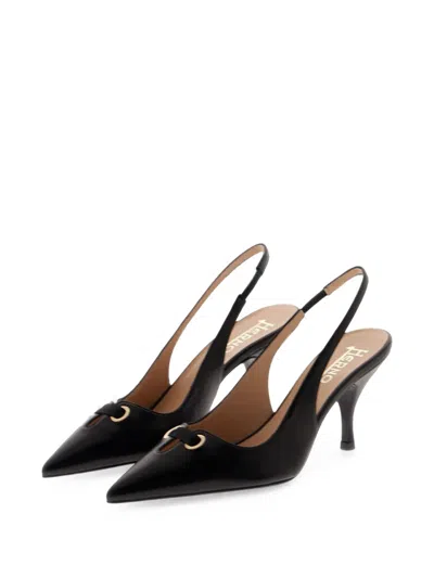 Herno Eyelet-detail Leather Slingback Pumps In Black