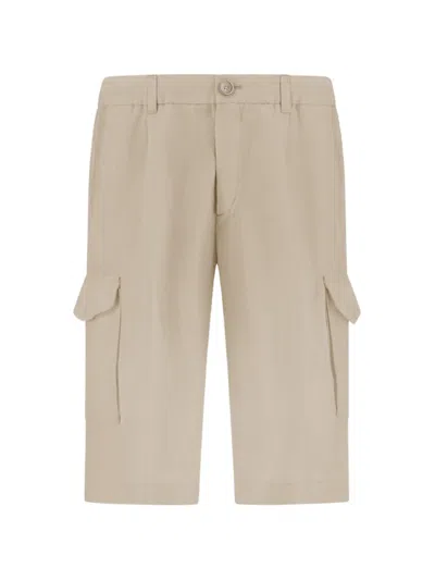Herno Fade-effect Linen Cargo Shorts In Neutral