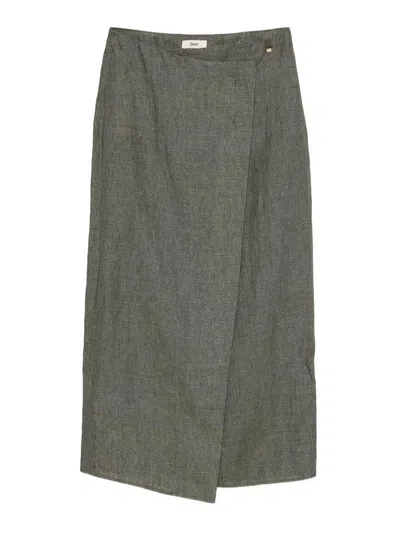 Herno Long Effect Linen Wrap Skirt In Green