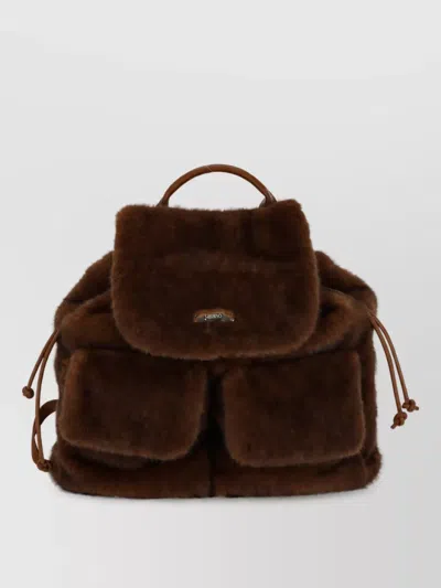 Herno Faux Fur Backpack In Brown