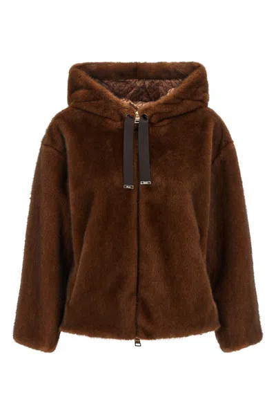 Herno Faux Fur Bomber Jacket In Braun