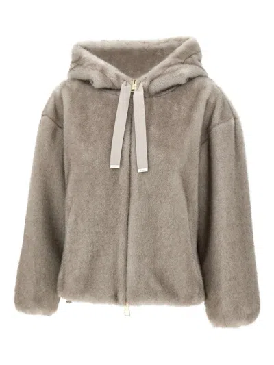 Herno Faux Fur Bomber Jacket In Gray