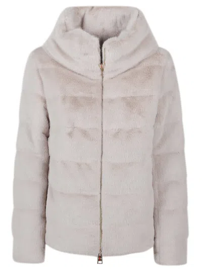 HERNO FAUX FUR CAPE DOWN JACKET