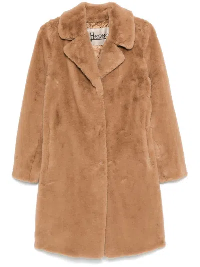 Herno Faux-fur Coat In Brown