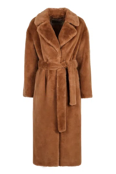 Herno Faux Fur Coat In Brown