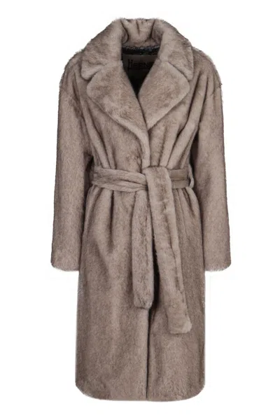 Herno Faux Fur Coat In Gray