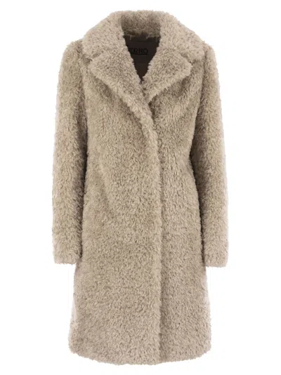 Herno Faux Fur Coat In Neutral
