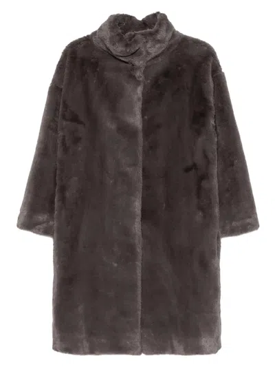 Herno Faux Fur Coat With High Collar In Gray