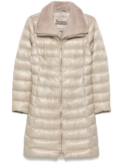 Herno Faux-fur Collar Coat In Neutrals