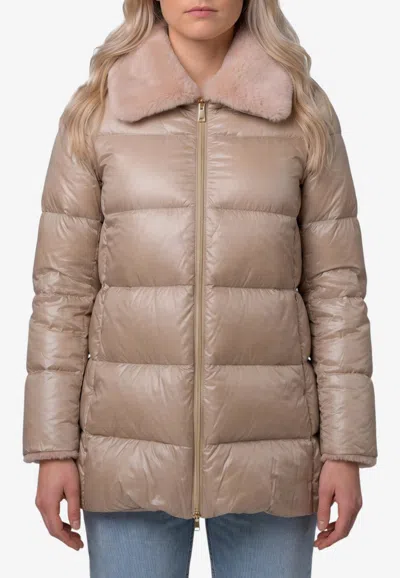HERNO FAUX FUR COLLAR PADDED JACKET