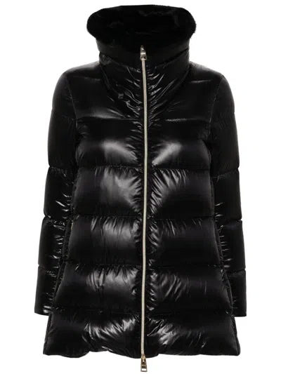 Herno Faux-fur Collar Padded Jacket In Black