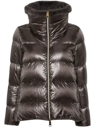 Herno Faux-fur Collar Padded Jacket In Brown