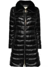 Herno Long Navy Puffer Jacket With Removable Ribbed Collar In Black