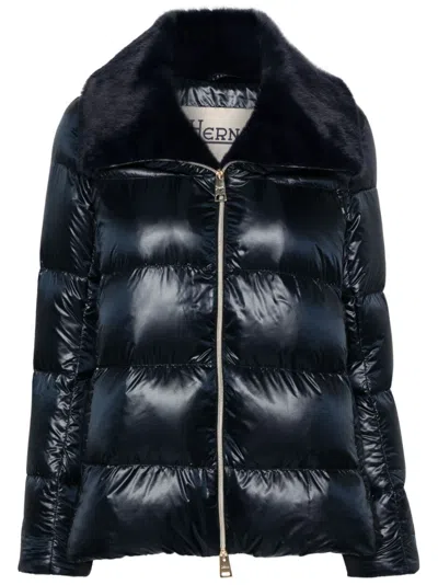 Herno Faux-fur Collar Puffer Jacket In Blue