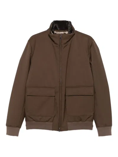 Herno Faux-fur Collar Zip-front Jacket In Brown