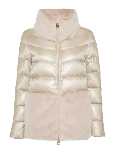 Herno Faux-fur Puffer Jacket In Beige