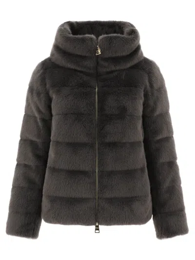 Herno Faux Fur Down Jacket In Grey