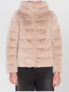Herno Faux Fur Down Jacket With High Collar In Neutral