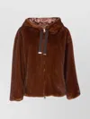 Herno Faux Fur Drawstring Hooded Bomber Jacket In Brown
