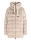 Herno Hooded Long Length Quilted Down Jacket In Nude