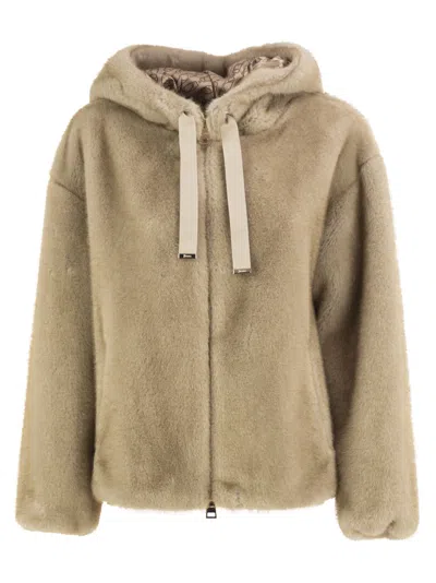 Herno Faux Fur Hooded Jacket In Brown