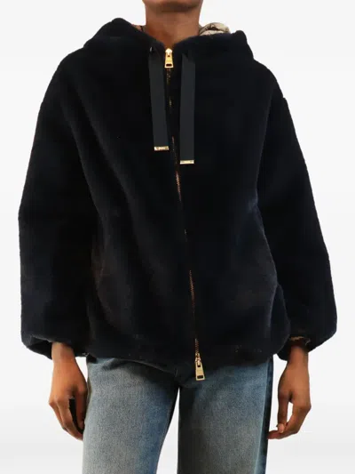 Pre-owned Herno Faux Fur Hooded Jacket In Blue