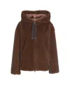Herno Dark Brown Faux Fur Bomber Jacket With Custom Drawstring Hood In Brown