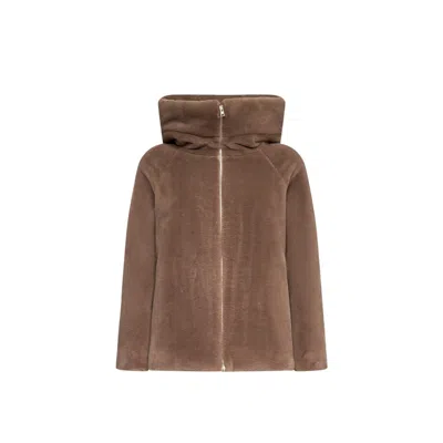 Herno Faux Fur Hooded Jacket In Animal Print