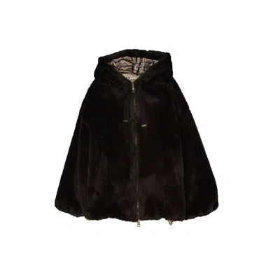 Herno Faux Fur Hooded Jacket In Brown